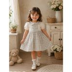 My Lusa Baby Kız Çocuk ve Bebe Vintage Ekoseli %100 Pamuklu Dantel Yakalı Elbise - 4 Yaş - Mavi