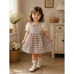 My Lusa Baby Kız Çocuk ve Bebe Vintage Ekoseli %100 Pamuklu Dantel Yakalı Elbise - 5 Yaş - Kırmızı