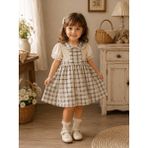 My Lusa Baby Kız Çocuk ve Bebe Vintage Ekoseli %100 Pamuklu Dantel Yakalı Elbise - 9 Ay - Siyah