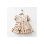 My Lusa baby wear Velya Kız Çocuk %100 Pamuklu Vintage Nakış Detaylı Çantalı Elbise