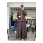 My Magazin Kadın Taş Detaylı Gömlek Etek Pamuklu Takım 7502 Kahverengi 1