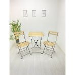 My Metal Dekorasyon Katlanabilir Kare Masa ve Sandalye Metal Natural Ahşap Dolu Demirden(Bahçe-Otel-Cafe-Balkon) - 55 x 55 - Siyah