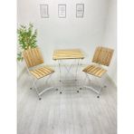 My Metal Dekorasyon Katlanır Kare Masa ve Sandalye Metal Natural Ahşap Dolu Demirden(Bahçe-Otel-Cafe-Balkon) - 55 x 55 - Beyaz