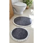 My Sweet Home Yumuşak Dokulu, Kaydırmaz Taban Gri 2’Li Oval Paspas Seti – Lüks Banyo Konforu