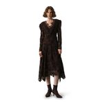 MYA Kadın Yakası Dantel Detaylı Floklu Asimetrik Elbise, Polyester, Modern Stil, Degaje Yaka, Fermuarlı (Kahverengi, L)
