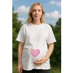MYADA Hamile Tişörtü Kadın Girl Baskılı Kısa Kollu Rahat Kesim Beyaz Tshirt 23612