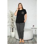 MyBen Büyük Beden Bisiklet Yaka Puantiye Desenli Kısa Kollu Battal Beden Pijama Takımı 16134