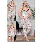 MyBen Büyük Beden Pembe Renkli Dantel Detaylı Şortlu Ve Taytlı Pijama Takımı 3'lü Set 80003
