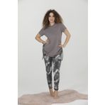 MyBen Kadın Füme Yandan Bağlamalı Büzgülü Kısa Kollu Tunik Ve Taytlı Pijama Takımı 28405