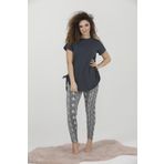MyBen Kadın Füme Yandan Bağlamalı Büzgülü Kısa Kollu Tunik Ve Taytlı Pijama Takımı 28407
