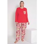 MyBen Kadın Kırmızı Renkli Çiçek Desenli Uzun Kollu Pijama Takımı B-48