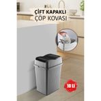 MYBOX 10 L - Çift Kapaklı Slim Çöp Kovası - Dekoratif Ev Ofis Banyo & Mutfak Düzenleyici Çöp Kutusu Gri