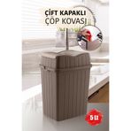 MYBOX 5 L - Çift Kapaklı Slim Çöp Kovası - Dekoratif Tezgah Üstü Ev Ofis Banyo & Mutfak Çöp Kutusu Kahve