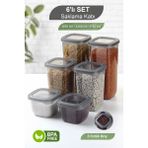 Mybox 6 Parça Kare Erzak Saklama Kabı Seti - Bakliyat Saklama Kutusu Baharatlık Çerezlik 550-1200-1750 ml - Antrasit