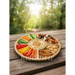 Mybru Bambu Yuvarlak 360 Derece Dönebilen 5 Bölmeli Sunum Tabağı Servis Tabağı Sunum Tepsisi 30 Cm
