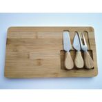 MyBru Doğal Bambu Bıçaklı Peynir Servis Sunum Tabağı Kahvaltı Sunum Tahtası Seti 4 Parça 30X17 cm - 0 - 3 lt - Ahşap
