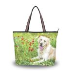 MyDaily Kadın Tote Omuz Çantası Golden Retriever Köpek Çiçek El Çantası, çok renkli, M