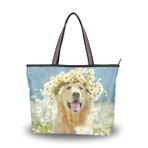 MyDaily Kadın Tote Omuz Çantası Golden Retriever Köpek Güzel Çelenk El Çantası, çok renkli, L