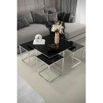 MYDECO Kiev 5'li Gümüş Kaplama Siyah Aynalı Orta Sehpa & Zigon Sehpa & Yan Sehpa & Bohem Sehpa Takımı
