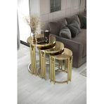 MYDECO Malibeu Piyano 3'Lü Gold Bronz Zigon Sehpa Takımı