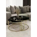 Mydeco Yavrulu 1+1 Orta Sehpa Gold Kaplama Siyah Ayna