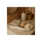 MYELFA Asimetrik Dekoratif Tabak, Banyo Düzenleyici, Anahtar Ve Mum Tabağı, Beyaz Dalgalı Beton Kase 30 cm
