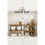 Myend 4 Adet Doğal Ahşap Dolap İçi Düzenleyici Raf Metal Ayaklı Tezgah Üstü Dekoratif Ahşap Raf
