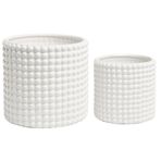 MyGift 15 cm Seramik Yuvarlak Saksı Saksısı, 2'li Set Vintage Stil Beyaz Seramik Çiçek Saksısı, İç Mekan Ocak Dokulu Silindirik Sukulent Bitki Kapları
