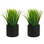 MyGift Masa Üstü Suni Çim Bitkileri Dekoratif Suni Yeşillik Bitkisi Modern Silindirik Siyah Çimento Saksılarında, 2'li Set