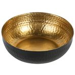 MyGift Siyah Metal Dövülmüş Dekoratif Kase, Altın İç Mekan, Art Deco Tarzı Orta Parça Masa Dekorasyonu ve Sehpa Dekoru - Hindistan'da El Yapımı