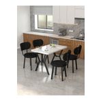 Mygusi Azra 70x110cm Beyaz Mutfak Masası, Mutfak Masası Takımı, Yemek Masası, 4 Siyah Sandalye