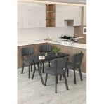 Mygusi Gnr 70x110cm Sabit Siyah Mutfak Masası Takımı, Yemek Masası, 4 Modern Antrasit Sandalye