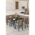 Mygusi Gnr 70X110cm Sabit Siyah Mutfak Masası Takımı, Yemek Masası, 4 Modern Cappucino Sandalye