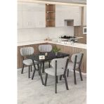 Mygusi Gnr 70x110cm Sabit Siyah Mutfak Masası Takımı, Yemek Masası, 4 Modern Gri Sandalye