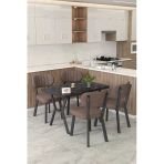 Mygusi Gnr 70X110cm Sabit Siyah Mutfak Masası Takımı, Yemek Masası, 4 Modern Kahverengi Sandalye