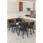 Mygusi Gnr 70X110cm Sabit Siyah Mutfak Masası Takımı, Yemek Masası, 4 Modern Siyah Sandalye