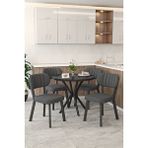 Mygusi Gnr 90Cm Sabit Siyah Mutfak Masası Takımı, Yemek Masası, 4 Modern Antrasit Sandalye