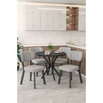 Mygusi Gnr 90CM Sabit Siyah Mutfak Masası Takımı, Yemek Masası, 4 Modern Gri Sandalye - Açık Gri