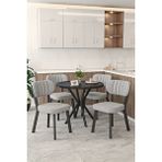 Mygusi Gnr 90Cm Sabit Siyah Mutfak Masası Takımı, Yemek Masası, 4 Modern Gri Sandalye