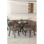 Mygusi Gnr 90Cm Sabit Siyah Mutfak Masası Takımı, Yemek Masası, 4 Modern Kahverengi Sandalye