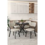 Mygusi Gnr 90Cm Sabit Siyah Mutfak Masası Takımı, Yemek Masası, 4 Modern Krem Sandalye