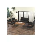 Mygusi Hayal Balkon Bahçe Cafe - Metal Kanepe Koltuk Takımı - 2 2 1 1 - 70X110 Cm Masalı - Antrasit