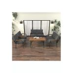 Mygusi Hayal Balkon Bahçe Cafe - Metal Kanepe Koltuk Takımı - 2 2 1 1 - 70X110 Cm Masalı - Koyu Gri