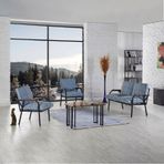 Mygusi Hayal Balkon, Bahçe, Cafe - Metal Kanepe Koltuk Takımı - 2+1+1 Sehaplı Mavi