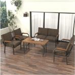 Mygusi Hayal Serisi Modern Balkon, Bahçe, Cafe - Metal Kanepe Koltuk Takımı 2+2+1+1 -70 x 110 Masalı - Kahverengi