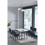 Mygusi Hayat 70 X 110 Cm Sabit Beyaz Mutfak Masası, Mutfak Masası Takımı, Yemek Masası, 4 Lacivert Sandalye
