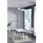 Mygusi Hayat 70x110 Beyaz Mutfak Masası, Mutfak Masası Takımı, Yemek Masası, 2 Benchli - Açık Gri