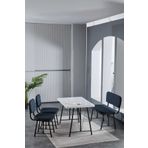 Mygusi Hayat 70x110 Beyaz Mutfak Masası, Mutfak Masası Takımı, Yemek Masası, 2 Sandalye 1 Bench - Lacivert