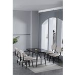 Mygusi Hayat 70x110cm Sabit Bendir Mutfak Masası, Mutfak Masası Takımı, Yemek Masası, 4 Krem Sandalye