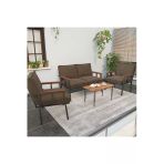 Mygusi Modern Balkon, Bahçe, Cafe - Metal Kanepe Koltuk Takımı - 2 1 1 Sehbalı - Kahverengi